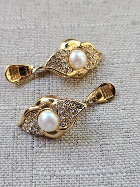 Vintage Monet Earrings Clip On Stud Earring Gold Tone Ear Jewelry Crystal Accent
